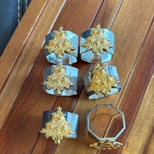 Set of Six Vintage Silver Plate Christmas Napkin Rings with Gold Christmas Tree
